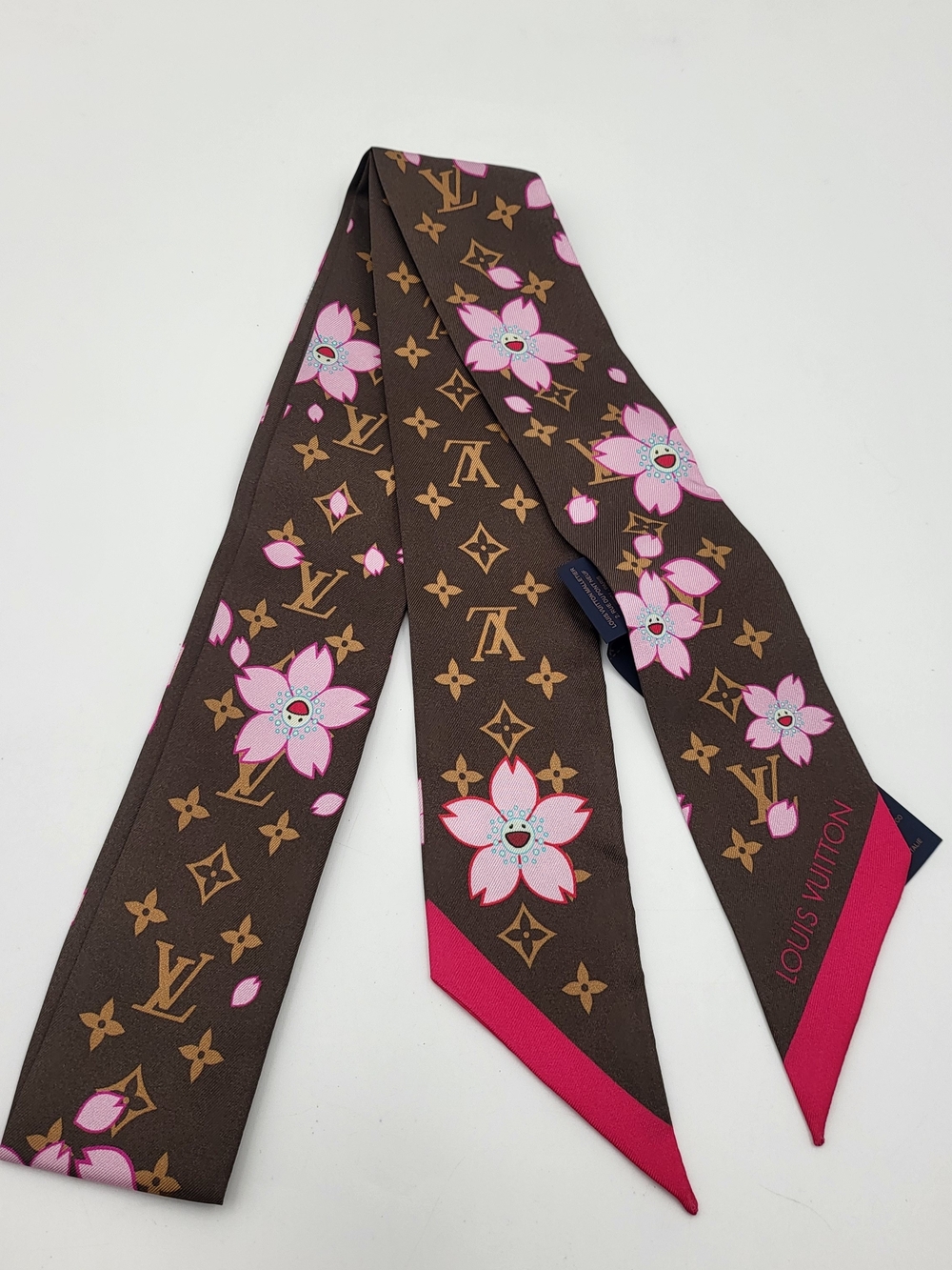 Louis Vuitton Brown & Pink Silk Monogram Floral  Bandeau.. Pristine..